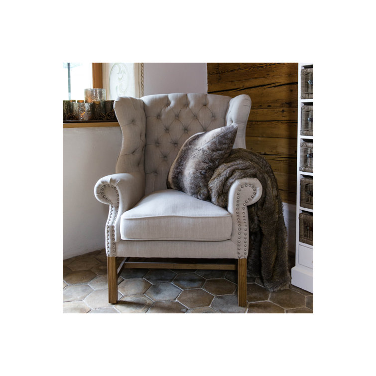 88.9Cm Wide Tufted Linen Wingback Chair